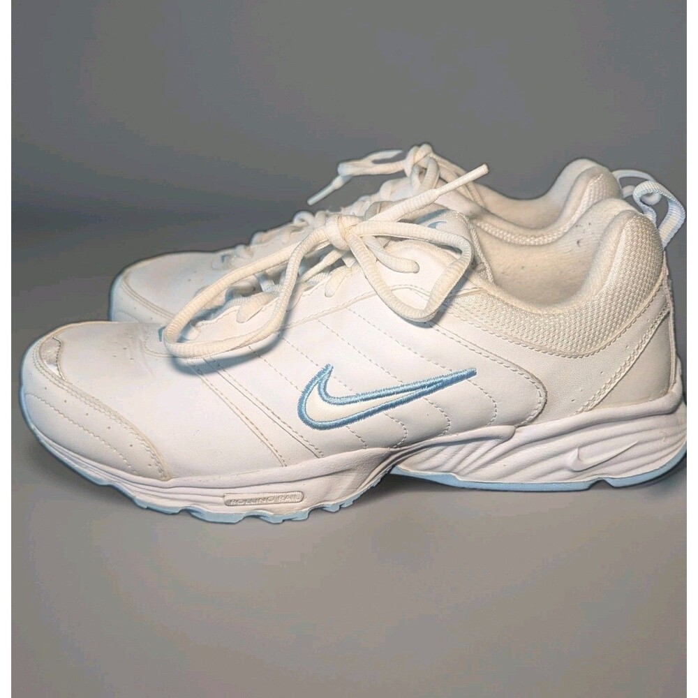 Nike Rolling Rail Leather Womens White Blue Walking Shoes Size 9.5 318171-111
